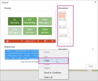 Right-click the embed code, click Copy, and then click Close